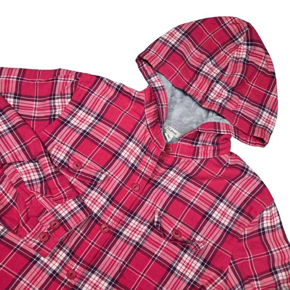 LL Bean Flannel Hoodie Women L Plaid Fleece‎ Lined Cabincore Gorpcore Sherpa
